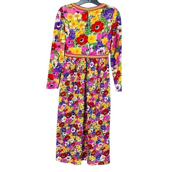 Goldworm Vintage 60s Anemone Vibrant Rainbow Floral Long Sleeve Dress Sz 12 - Picture 5 of 10